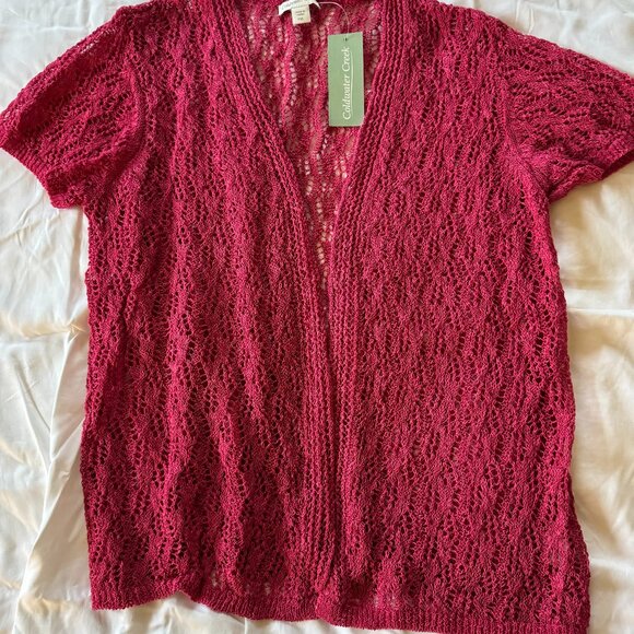 NWT Coldwater Creek Women’s Linen/Cotton Crochet Sweater Shrug, Raspberry PXL - Picture 1 of 10